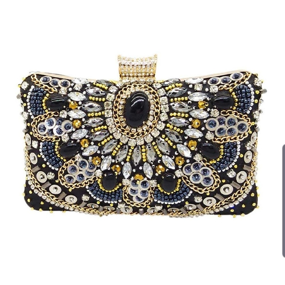 Beaded rhinestone clutch handbag